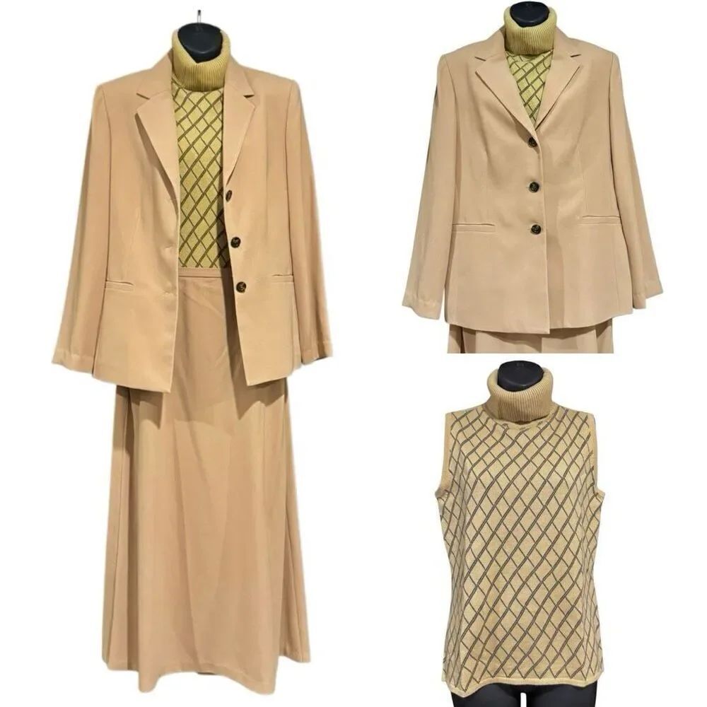 Studio 1 Beige Skirt Sweater Vest Turtleneck Suit Women’s Size 10